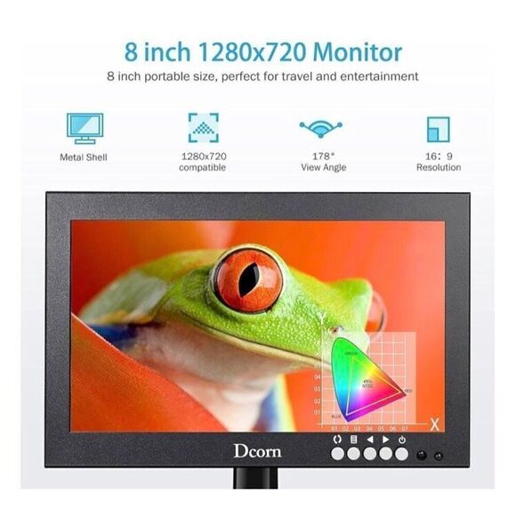 DCORN - 🎉HPX6 🎉 NWT - 8” HD82 Color Monitor- Metal Frame/1280 x 720/ Boxed - Picture 10 of 16